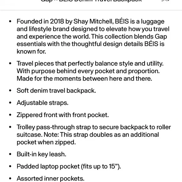 New GAP BÉIS Collaboration Travel Backpack - Picture 7 of 7